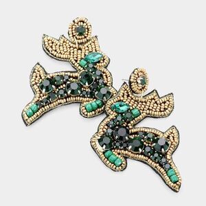 Reindeer Green Seed Bead Earrings NWT